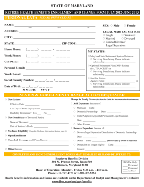 Maryland Retiree Health Benefits Enrollment Form