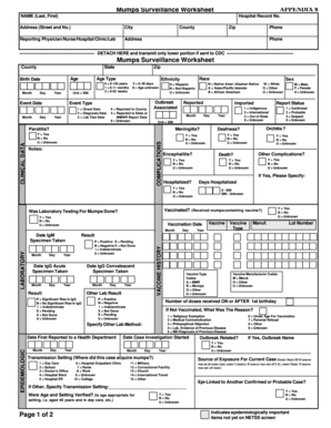 Mumps Surveillance Worksheet