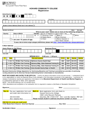 Howard Community College Registration Form
