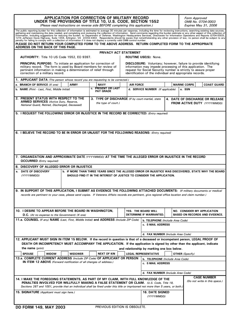 Dd Form 149 Fill Out Sign Online DocHub