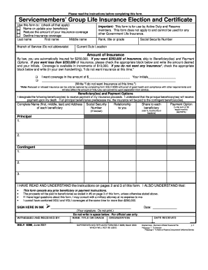 Servicemembers’ Group Life Insurance Election and Certificate