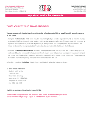 Stony Brook University Immunization Form