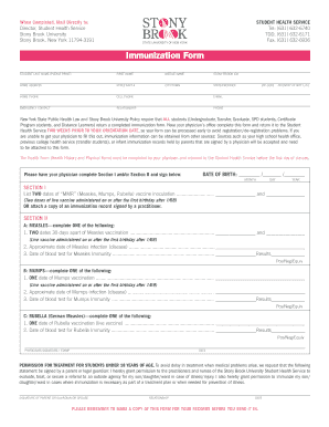 Stony Brook University Immunization Form