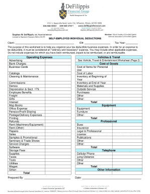 Self-Employed Individual Deductions Worksheet