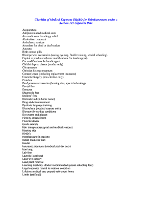 Section 125 Cafeteria Plan Medical Expense Checklist
