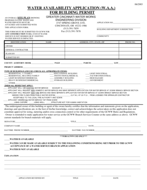 Water Availability Application for Building Permit