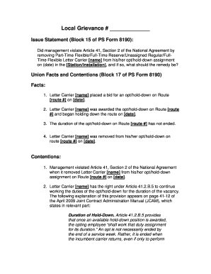 Volleyball score sheet download - Local Grievance # Issue Statement (Block 15 of PS Form 8190): Did management violate Article 41, Section 2 of the National Agreement by removing Part-Time Flexible/Full-Time Reserve/Unassigned Regular/FullTime Flexible Letter Carrier name -