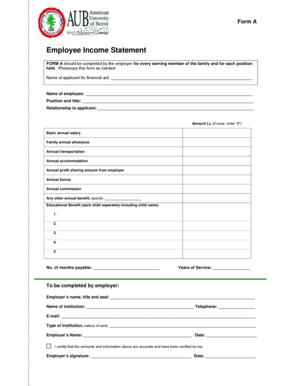 Employee Income Statement Form A