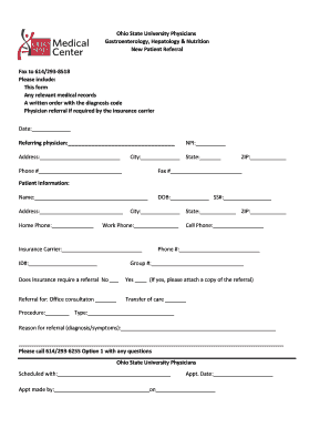 Ohio State University New Patient Referral Form