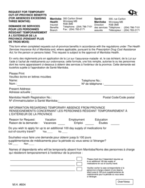 DEMANDE DE SERVICES POUR LES PERSONNES ASSURÉES RÉSIDANT TEMPORAIREMENT À L'EXTÉRIEUR DE LA PROVINCE