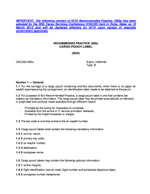 IATA Cargo Pouch Label Form