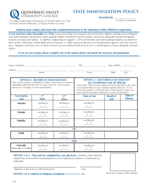 Quinebaug Valley State Immunization Policy