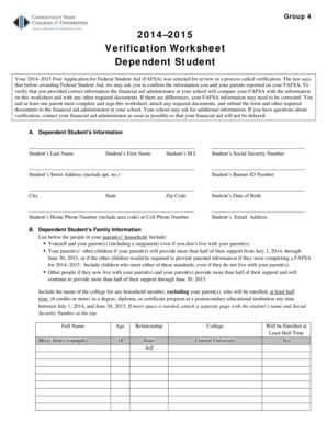 2014–2015 Verification Worksheet