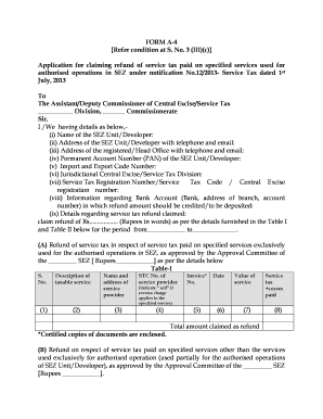Form A-4 Service Tax Refund Application