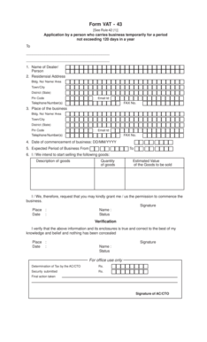 VAT 43 Application for Temporary Business