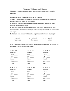 Pythagorean Triples Angle Measures Worksheet