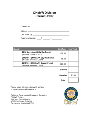 California OHV Use Permit Order Form