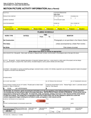 California Motion Picture Activity Information Form