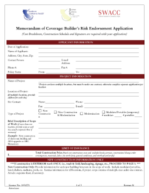 Builder’s Risk Endorsement Application