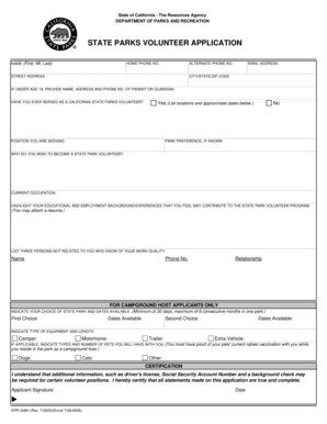 California State Parks Volunteer Application