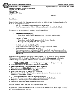 California 4th Grade School Program Reservation Form