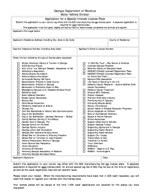 Georgia Special Interest License Plate Application