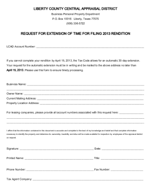 Texas Business Personal Property Rendition Extension Request