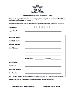 IATA TIDS Change of Particulars Form