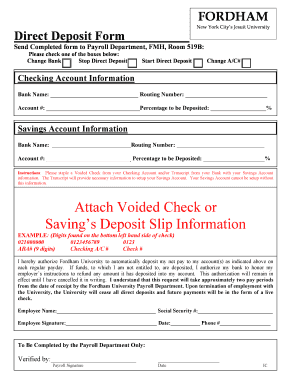 Fordham University Direct Deposit Form