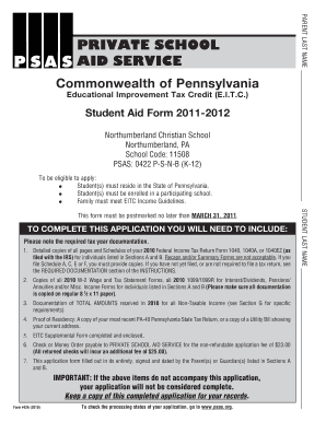 Pennsylvania EITC Student Aid Form