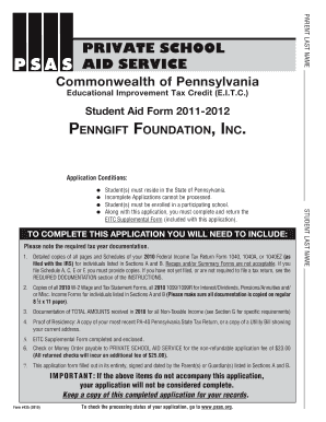 Pennsylvania EITC Student Aid Form