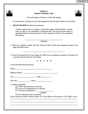 Arizona Traffic Ticket Hearing Request Form