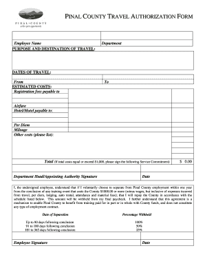 Pinal County Travel Authorization Form