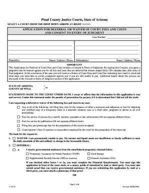 Arizona Court Fee Deferral or Waiver Application