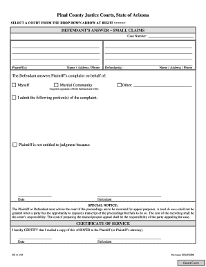 Defendant’s Answer – Small Claims