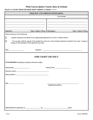 Request and Order for Hearing