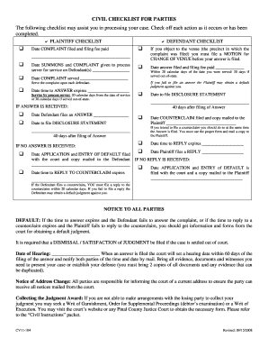 Civil Checklist for Parties