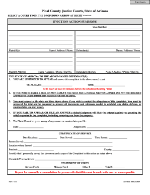 Arizona Eviction Action Summons