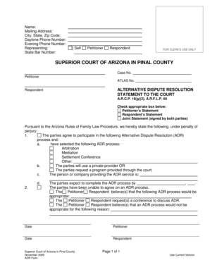 Arizona Alternative Dispute Resolution Form