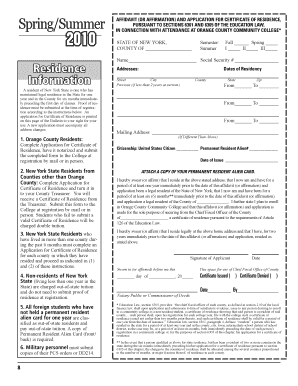 New York Certificate of Residence Application