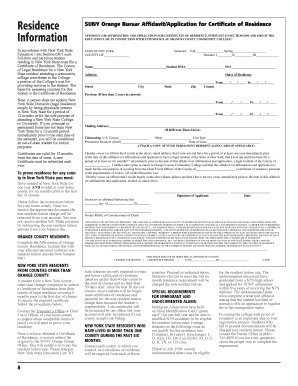 New York Certificate of Residence Application