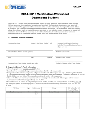 California Dream Act Application Verification Worksheet