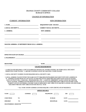 Orange County Community College Change of Information Form