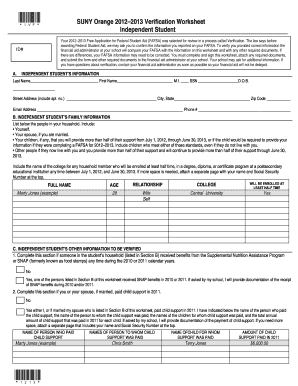 2012–2013 Verification Worksheet