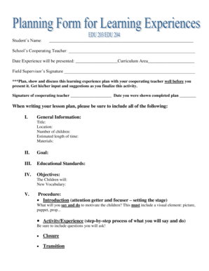 Student Learning Experience Plan