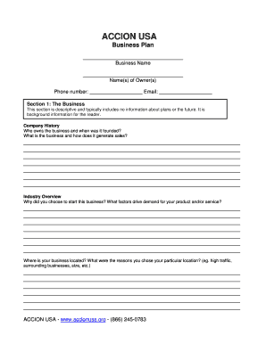 ACCION USA Business Plan Template