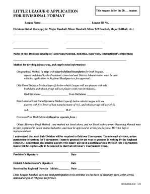 Little League Divisional Format Application