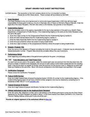 California Grant Award Face Sheet