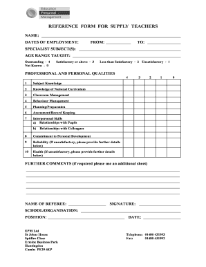 Supply Teacher Reference Form