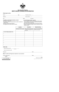 Boy Scouts Merit Badge Counselor Application